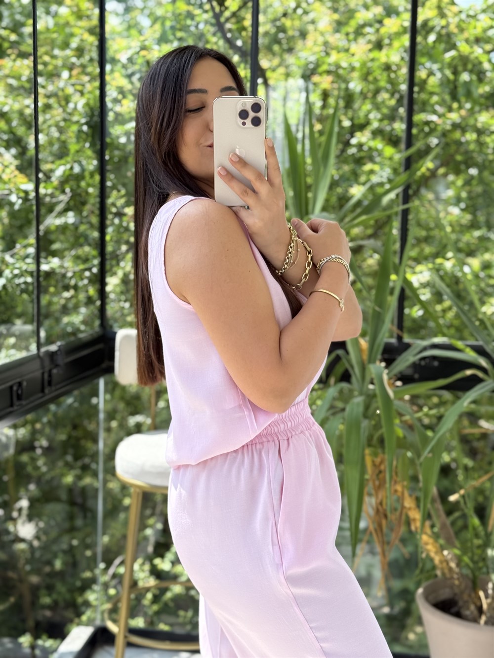 Sıfır Kol Tensel Takım Pembe