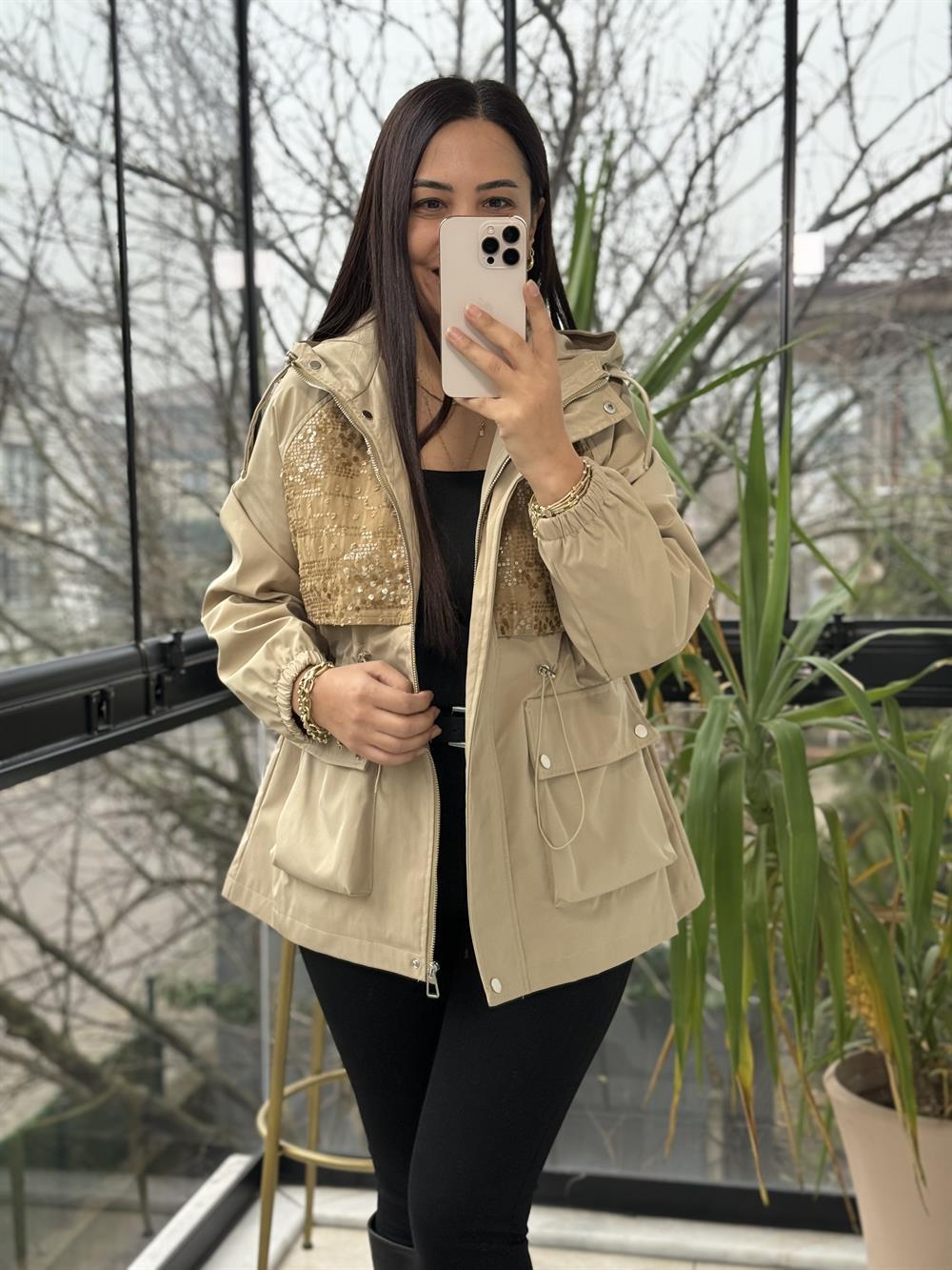 İthal Pullu trenç Bej