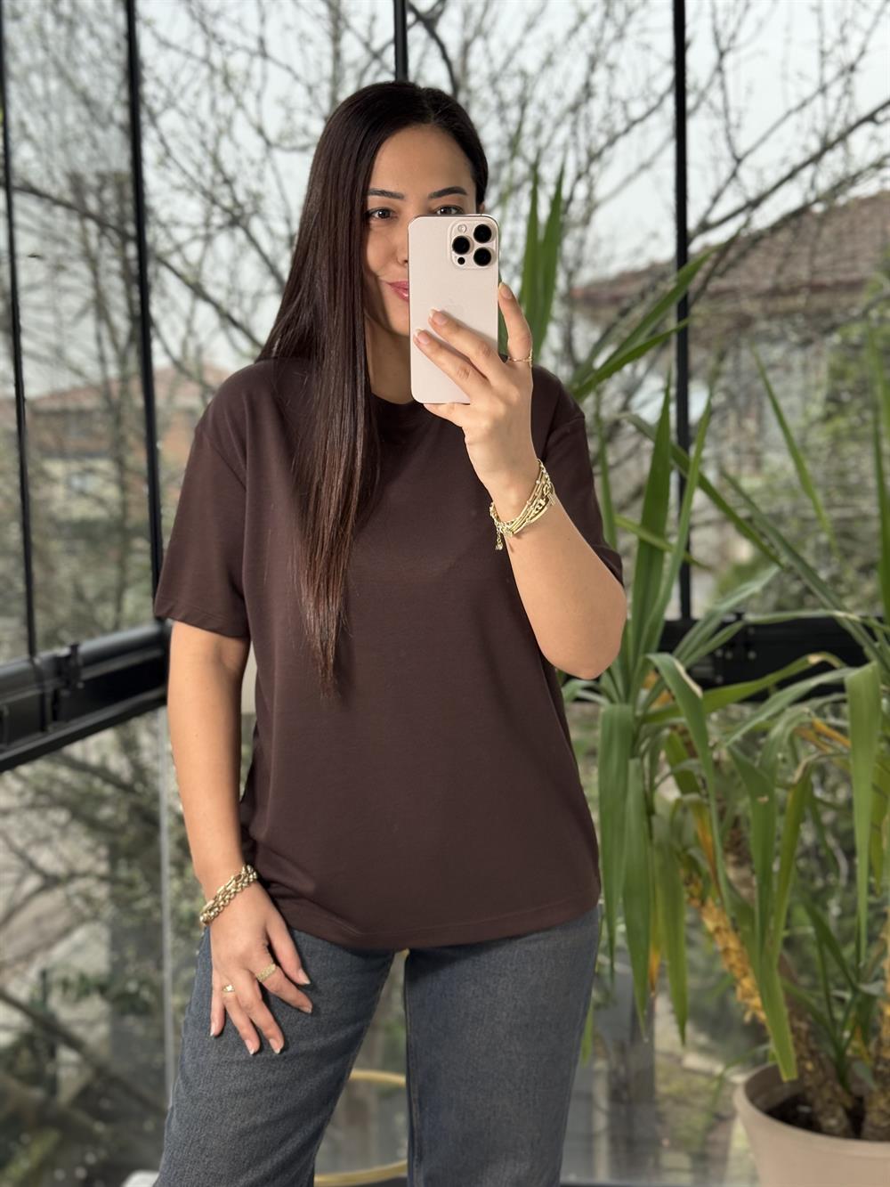 Oysh Modal Basic Tişört Kahve