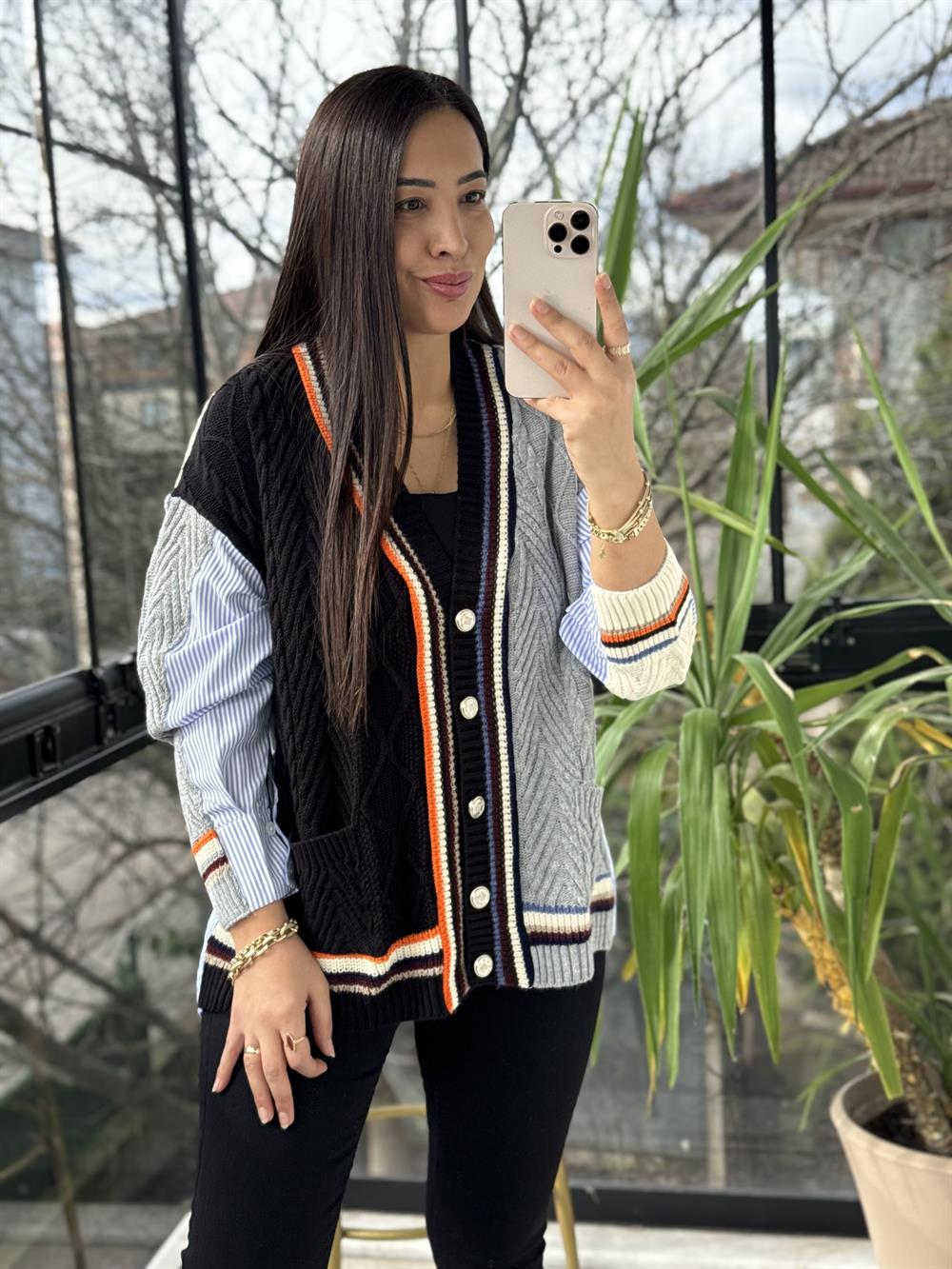 Arkası Gömlekli Hırka Gri