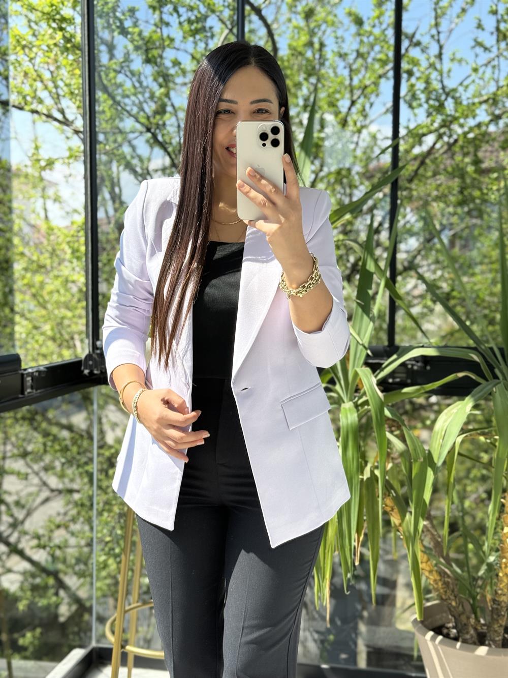 Tek Düğme Blazer Ceket Lila