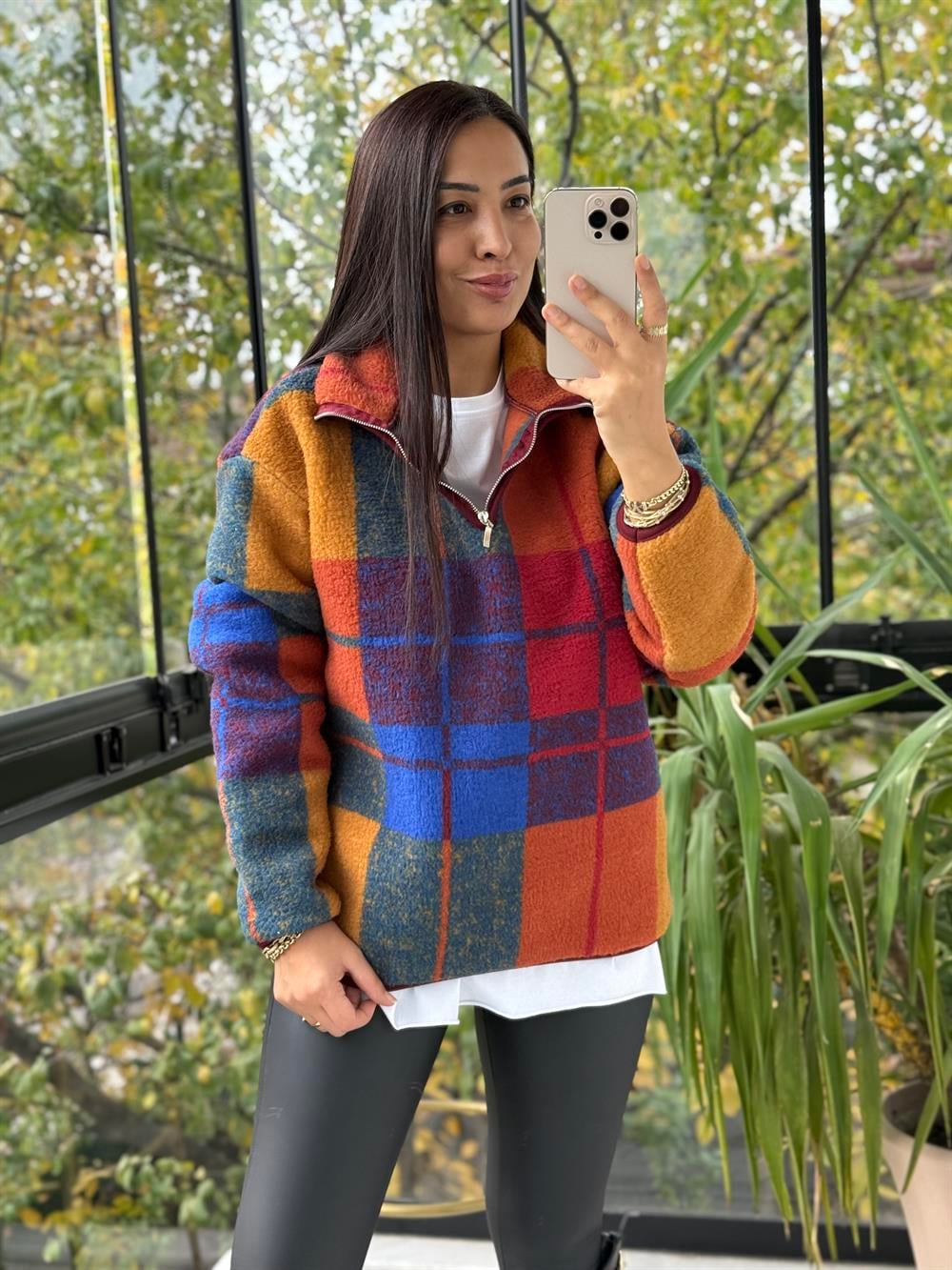 Desenli Fermuarlı Polar Sweat Bordo