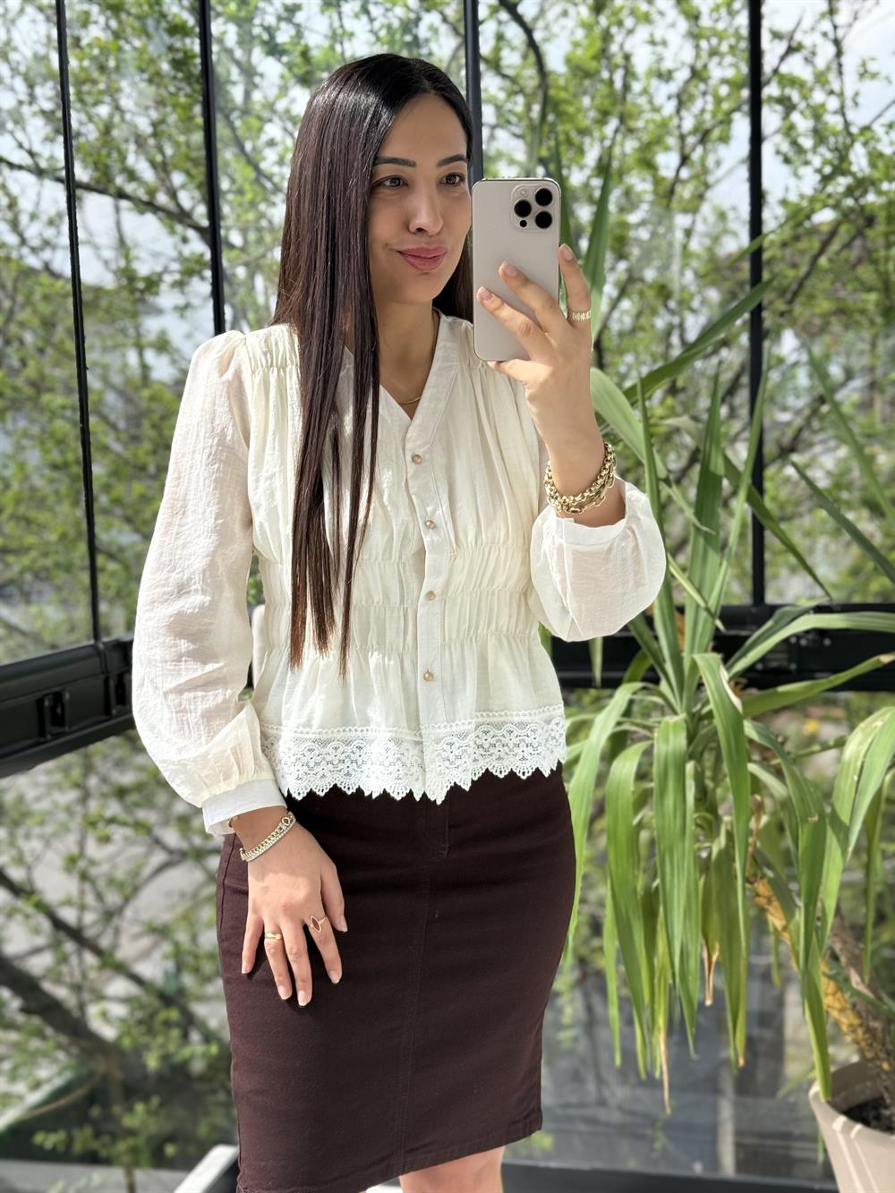 Dantel Rüya Gömlek Bluz Krem