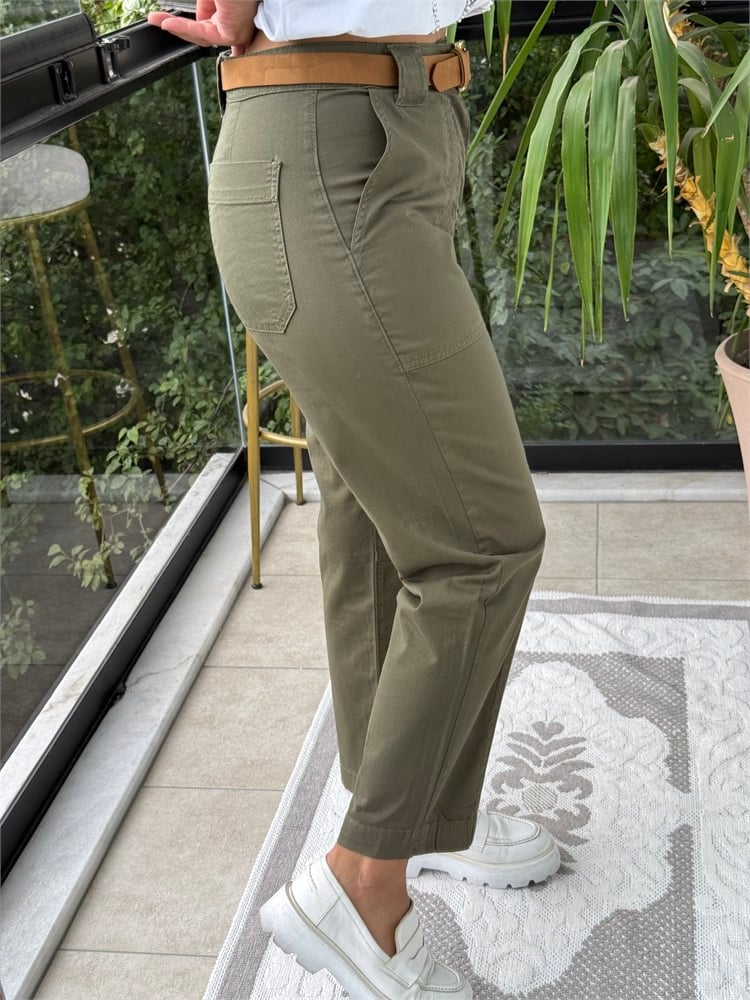 Parçalı Tasarım Relax Pantolon Haki Yeşili