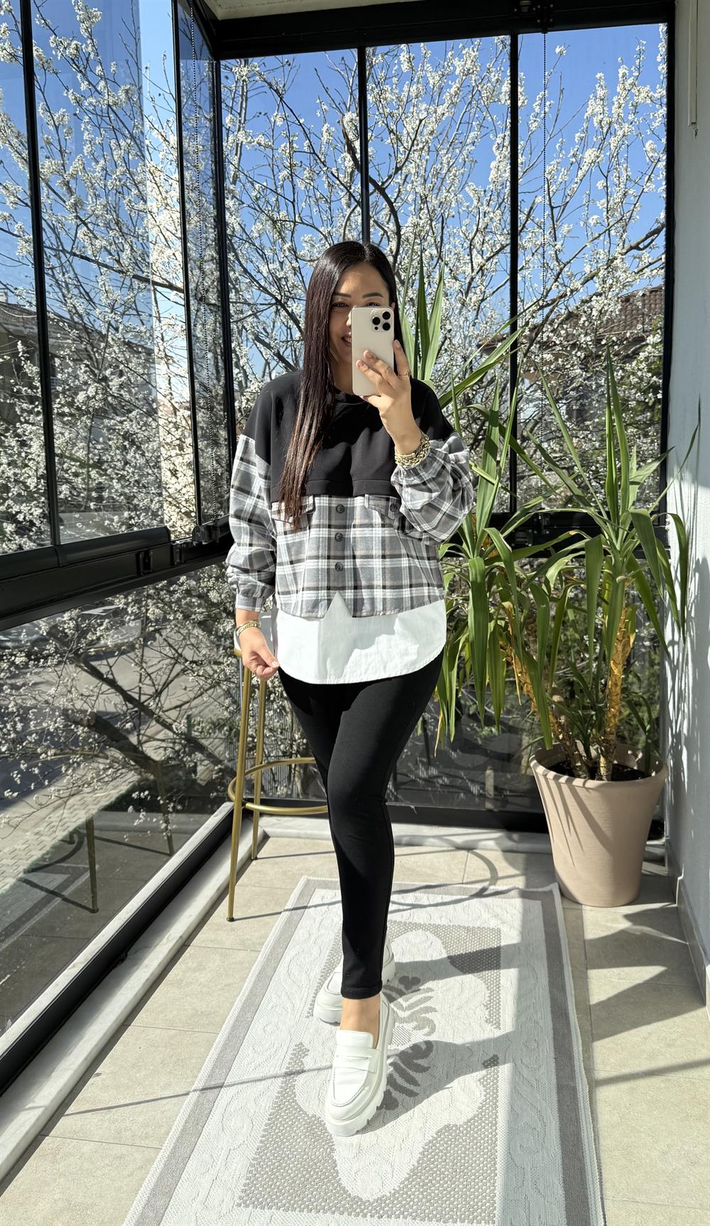 Mix kumaş Sweat Gömlek Siyah