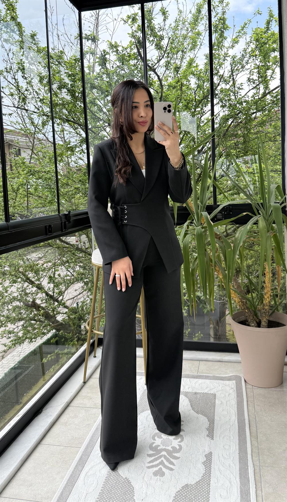 Yandan Kuş Gözlü Takım Siyah