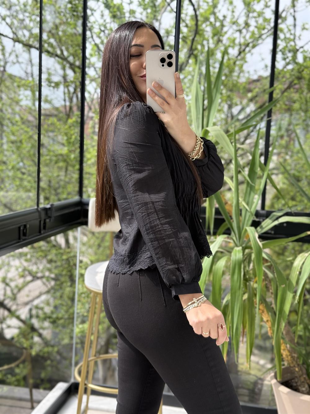 Dantel Rüya Gömlek Bluz Siyah