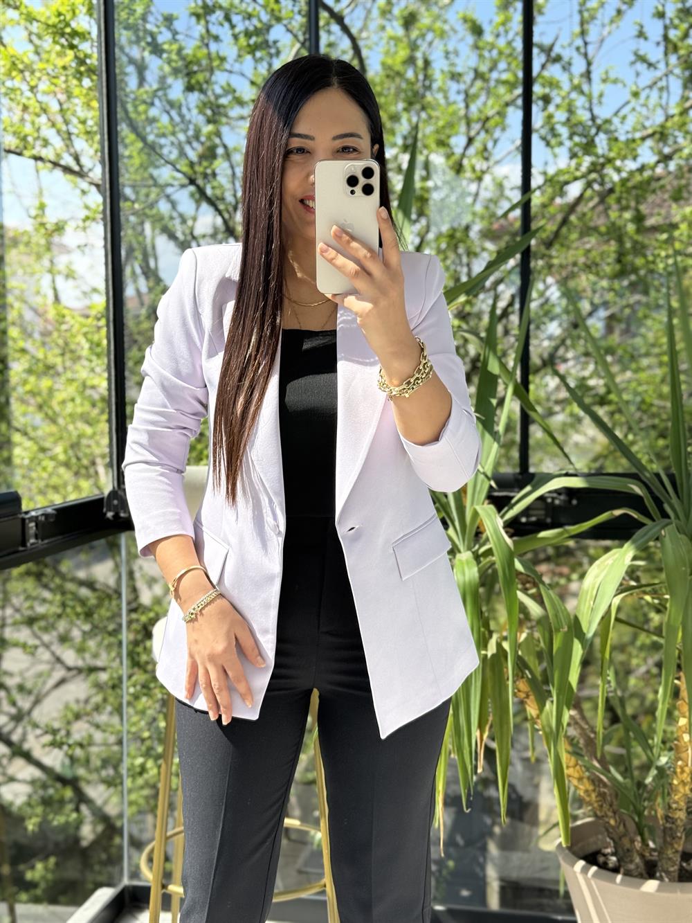 Tek Düğme Blazer Ceket Lila