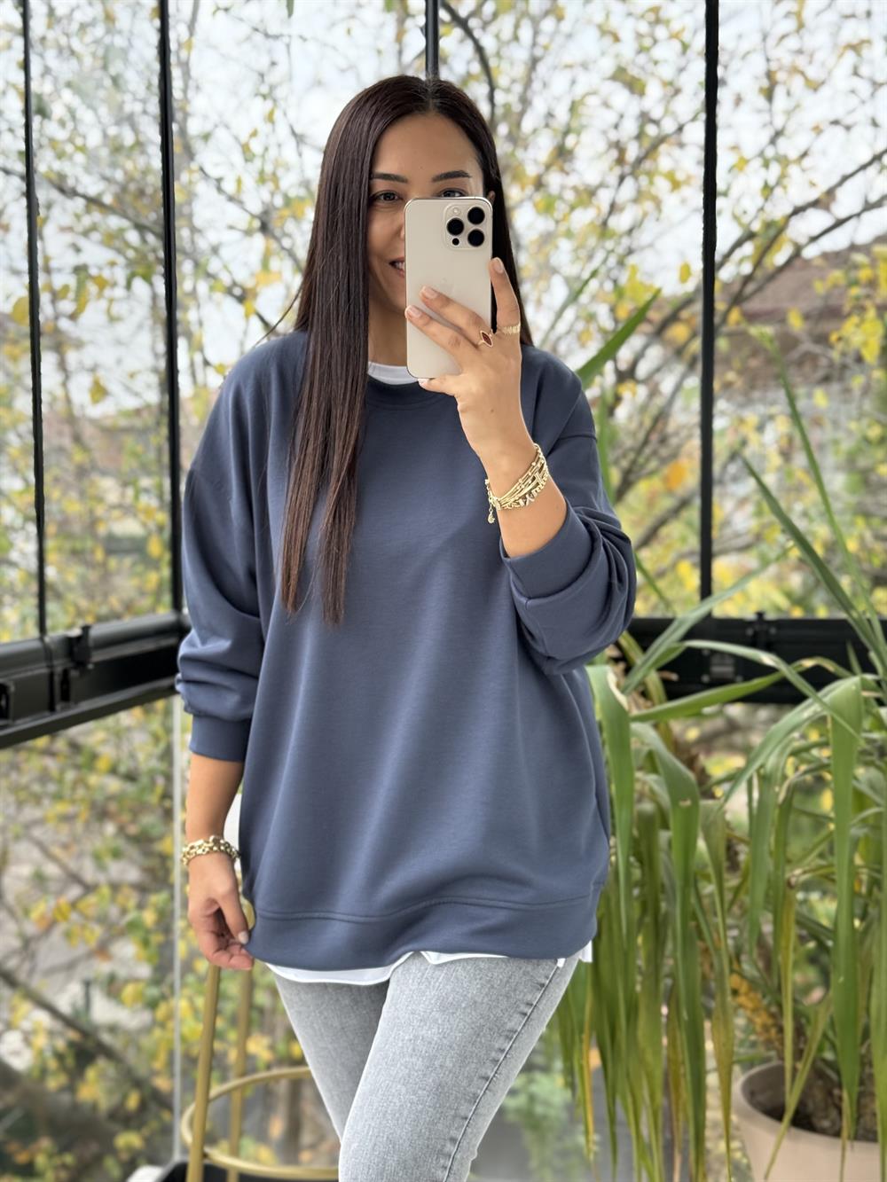 Oysh Basic Sweatshirt İndigo Mavi