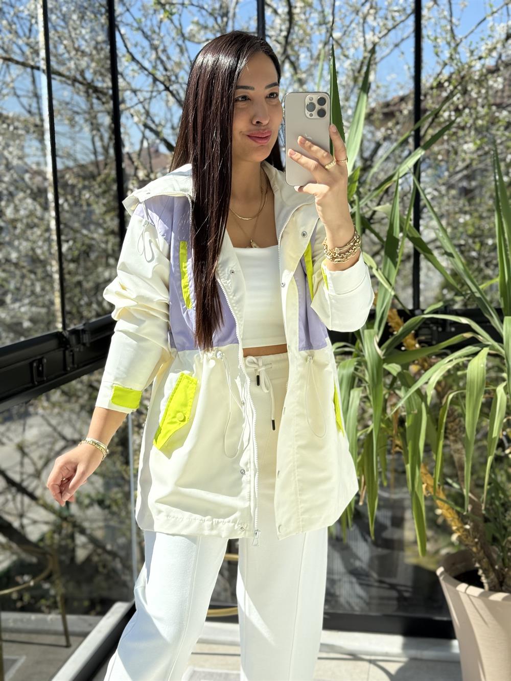 Mini Blok Trençkot Ekru