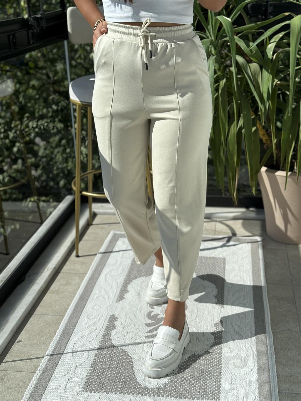 Modal Önü Dikişli Pantolon Bej