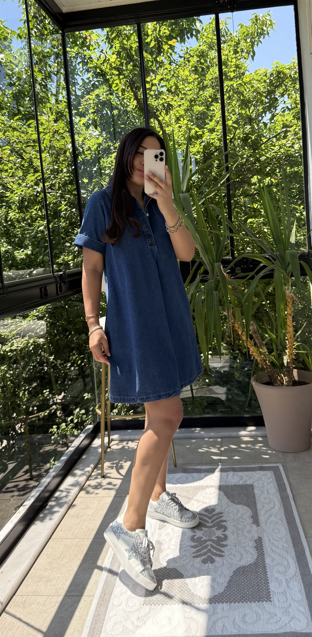 Kısa Denim Elbise Lacivert
