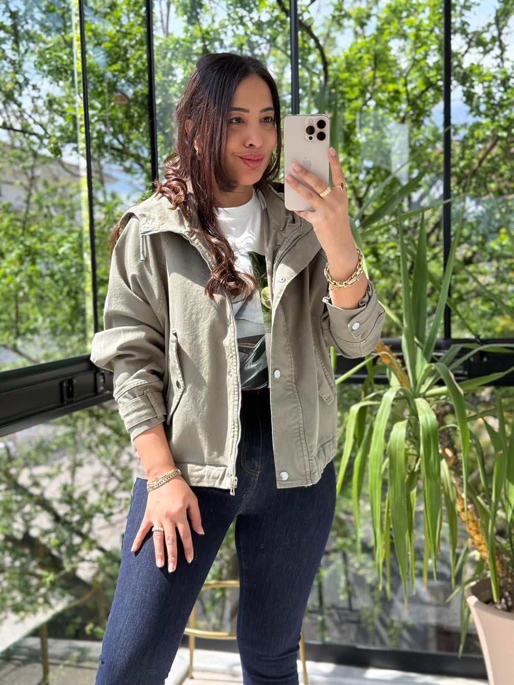 Oversize Kapuşonlu Ceket Yeşil