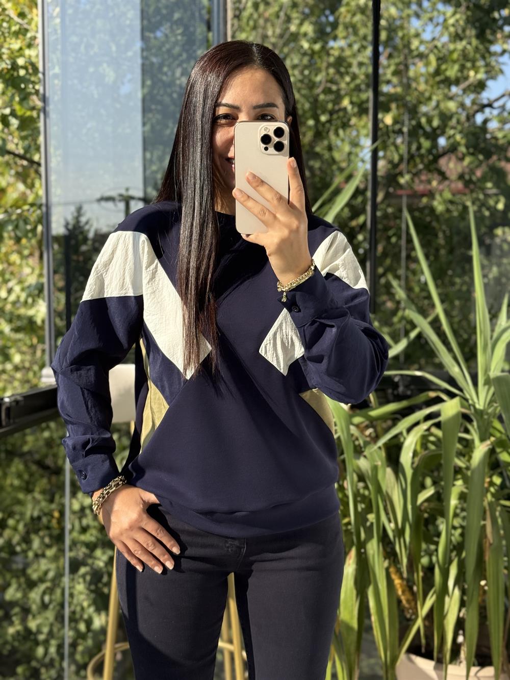 Gömlek Kol Mix Sweatshirt Lacivert