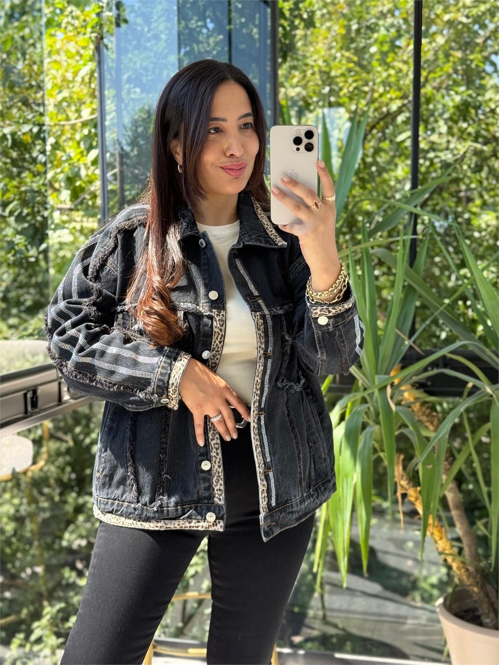 Püskül Detaylı Denim Ceket Siyah