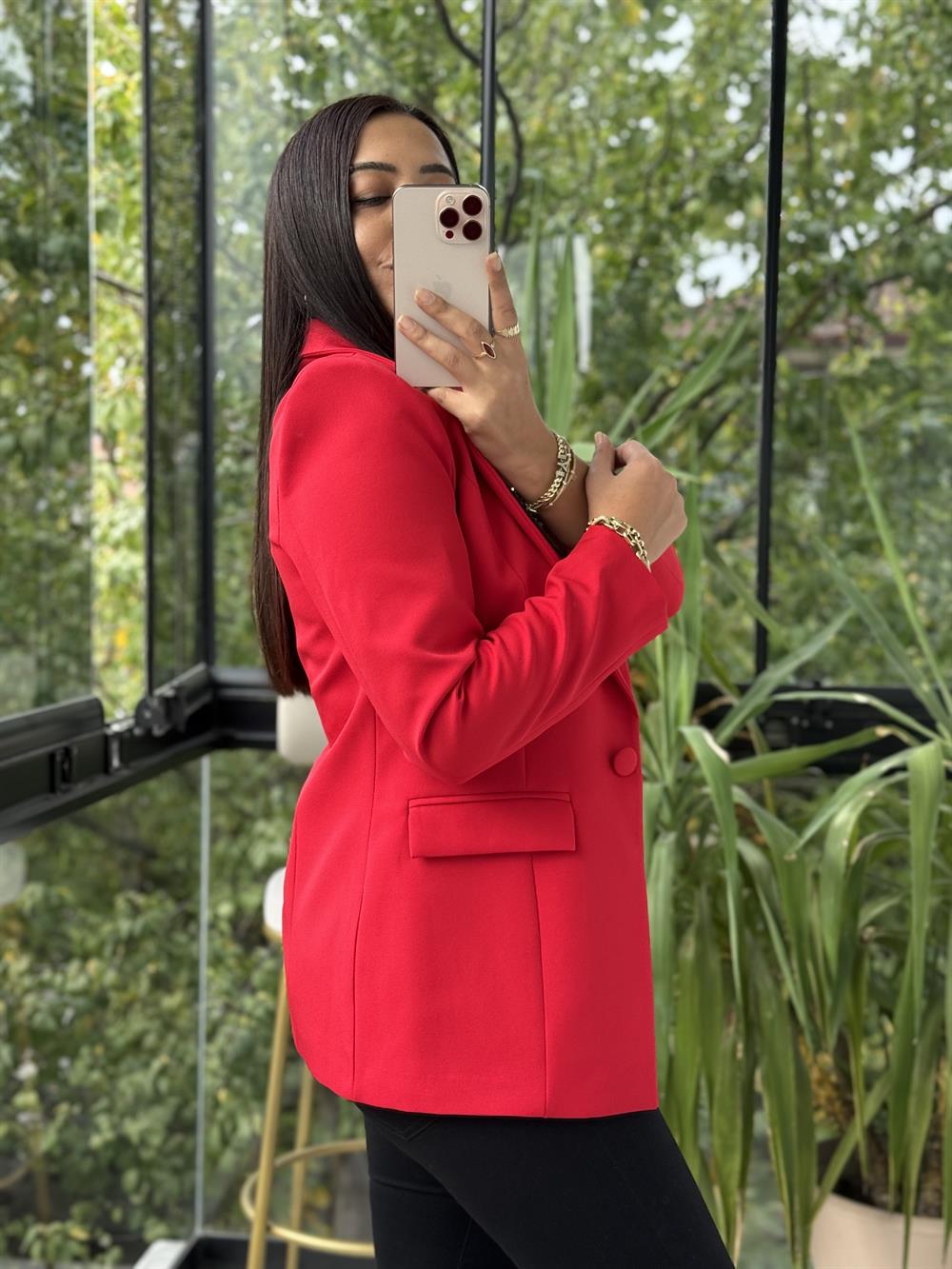 Tek Düğme Blazer Ceket Kırmızı