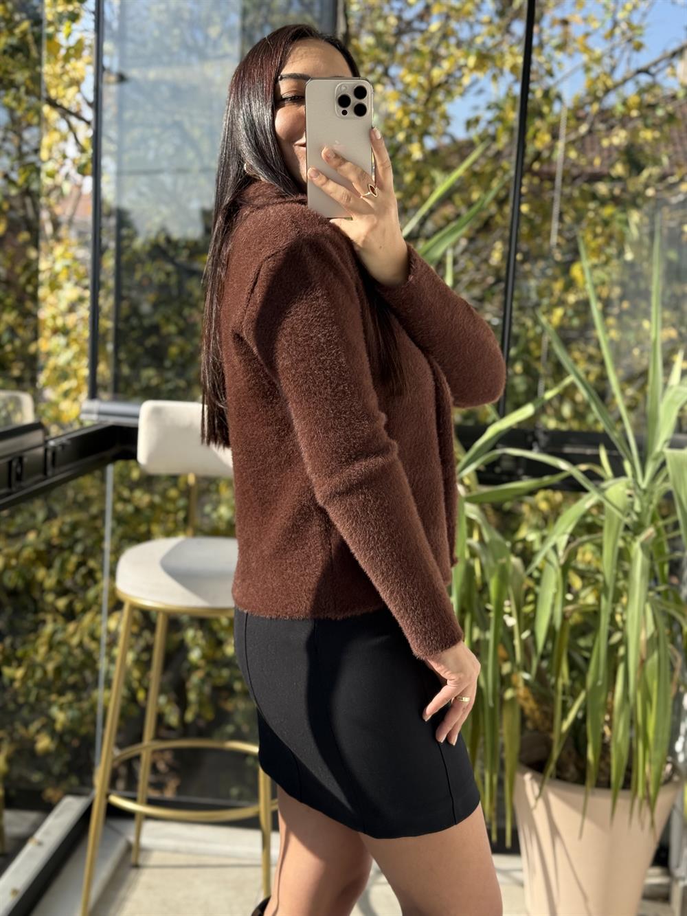 Çift Düğmeli Angora Hırka kahve