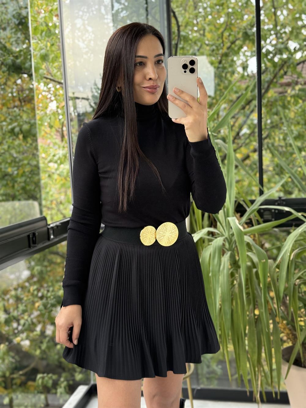 Dilvin Balıkçı Yaka Kol Ortası Droplu Triko Siyah