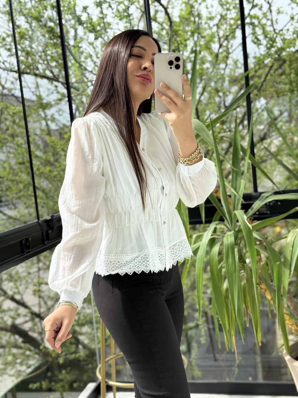 Dantel Rüya Gömlek Bluz Beyaz