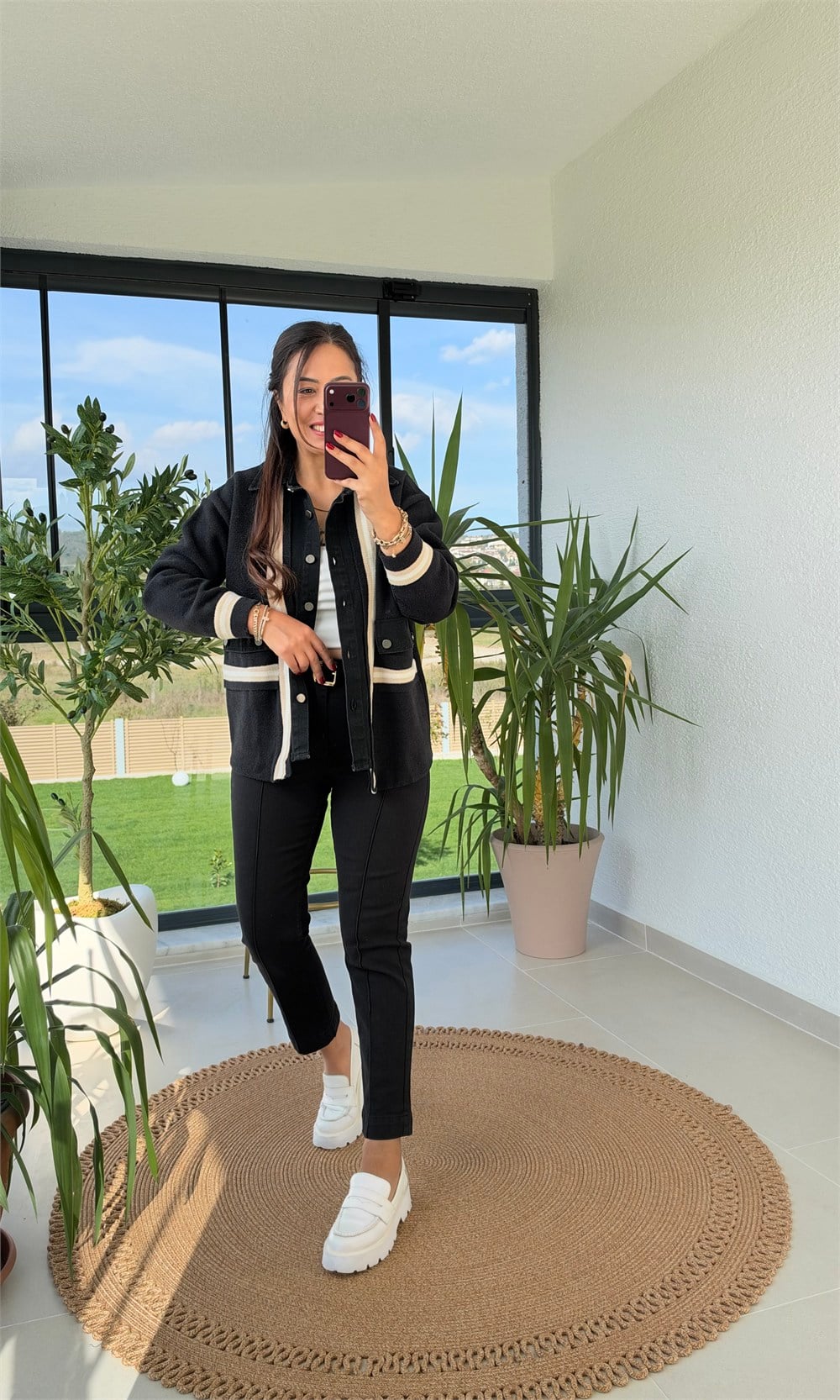 Angora Hırka Kot Detaylı Siyah