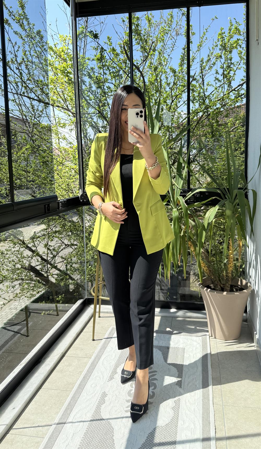 Tek Düğme Blazer Ceket Kivi Yeşili