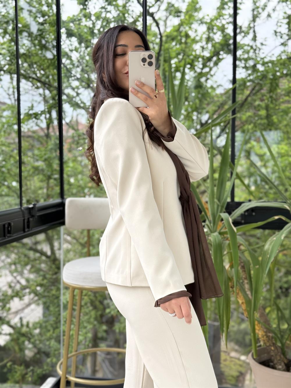 Kendinden Şallı Ceket Takım Taş