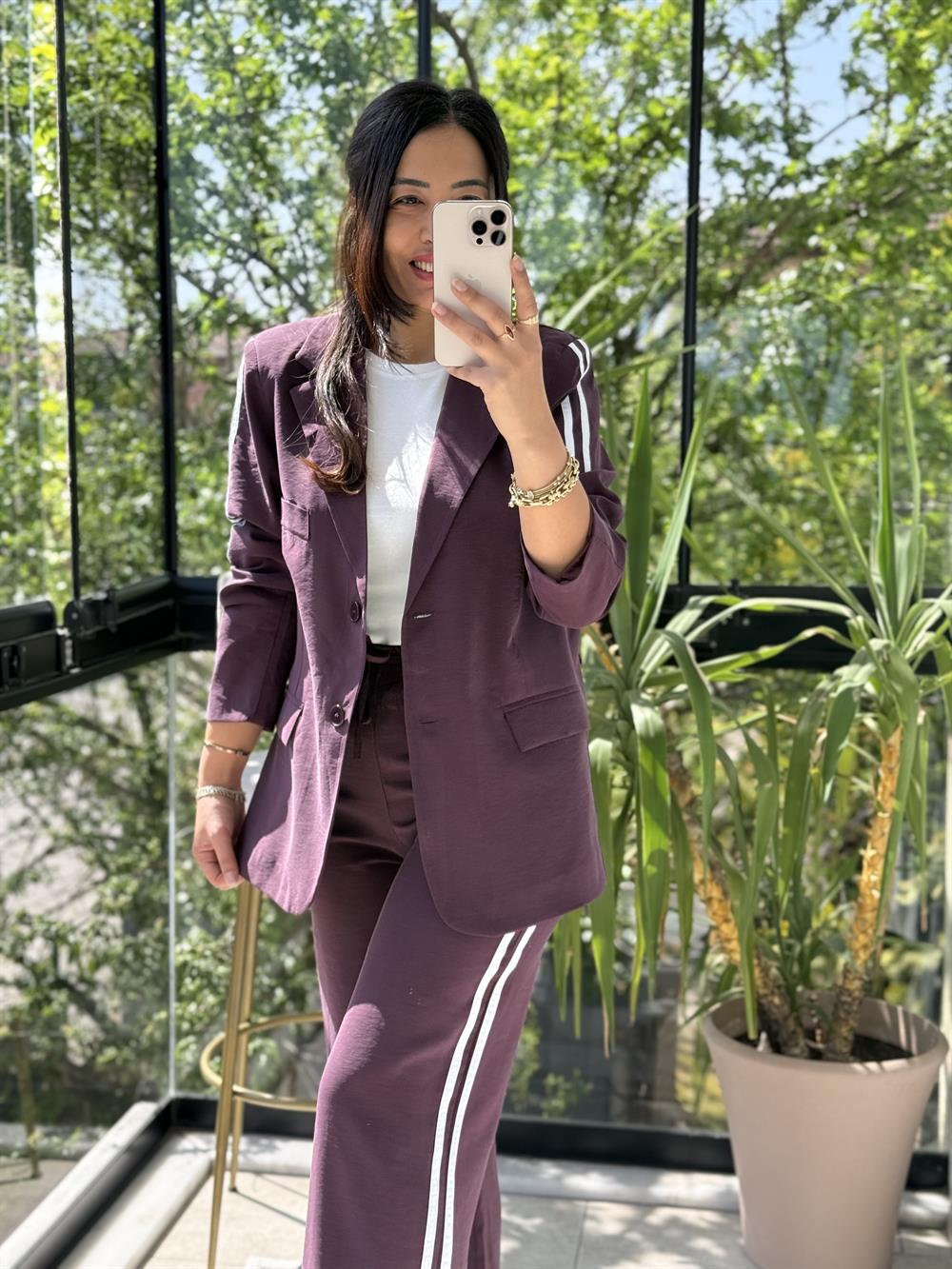 Zra Ceketli Tensel Modal Takım Mürdüm