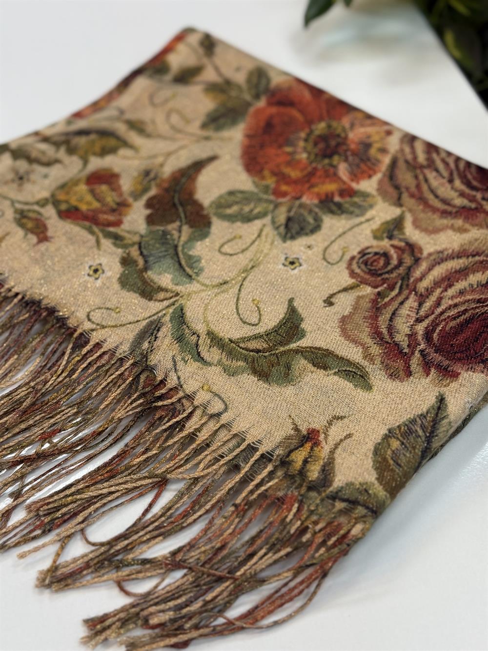 İthal Kaşmir Doku Marka Şal İnce Bej