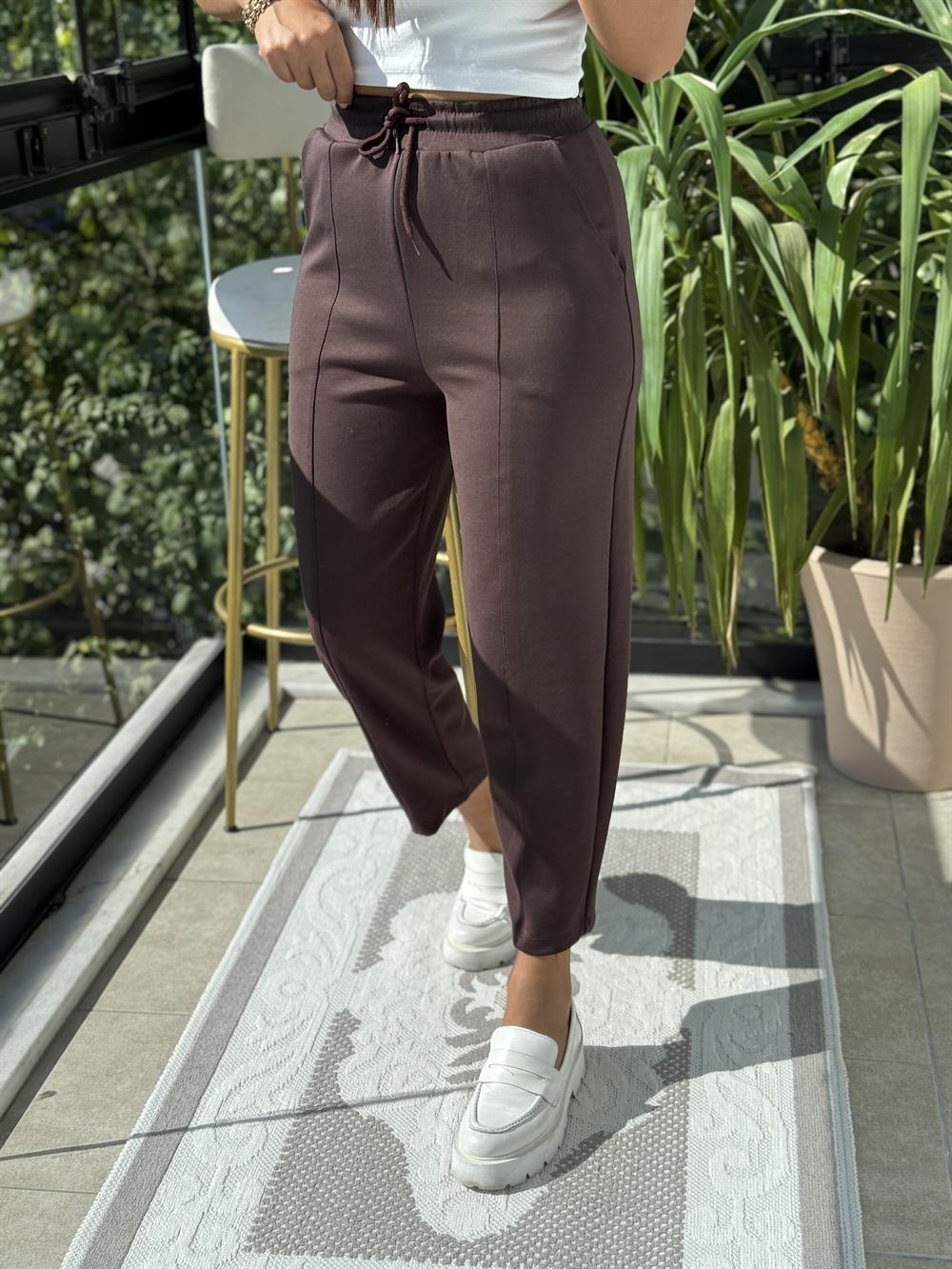 Modal Önü Dikişli Pantolon Kahve