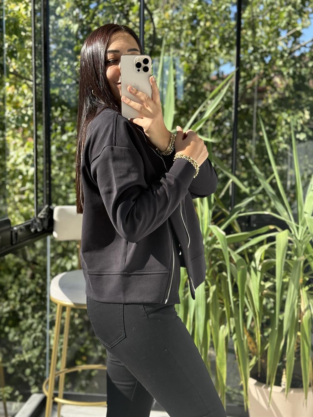 Asimetrik fermuarlı Sweathirt Siyah