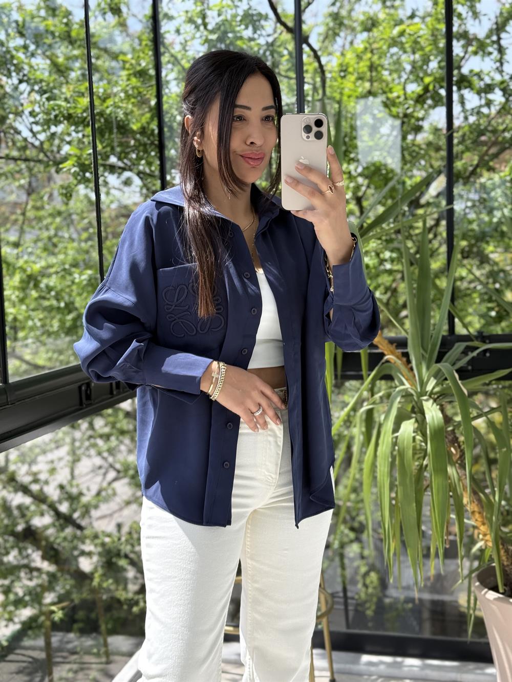 Cebi Nakışlı Gömlek Lacivert