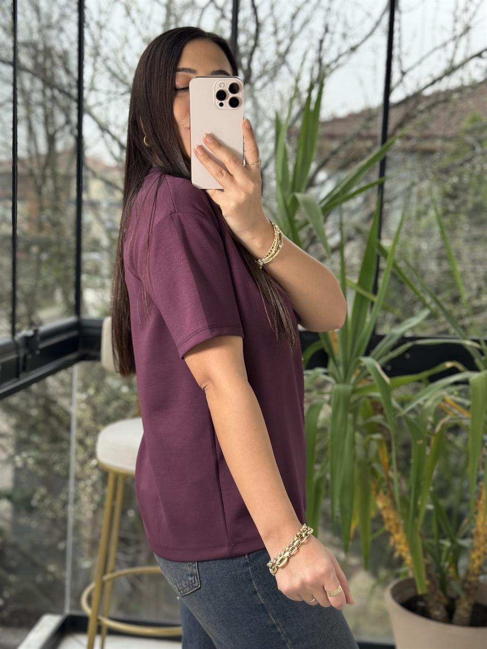 Oysh Modal Basic Tişört Mürdüm