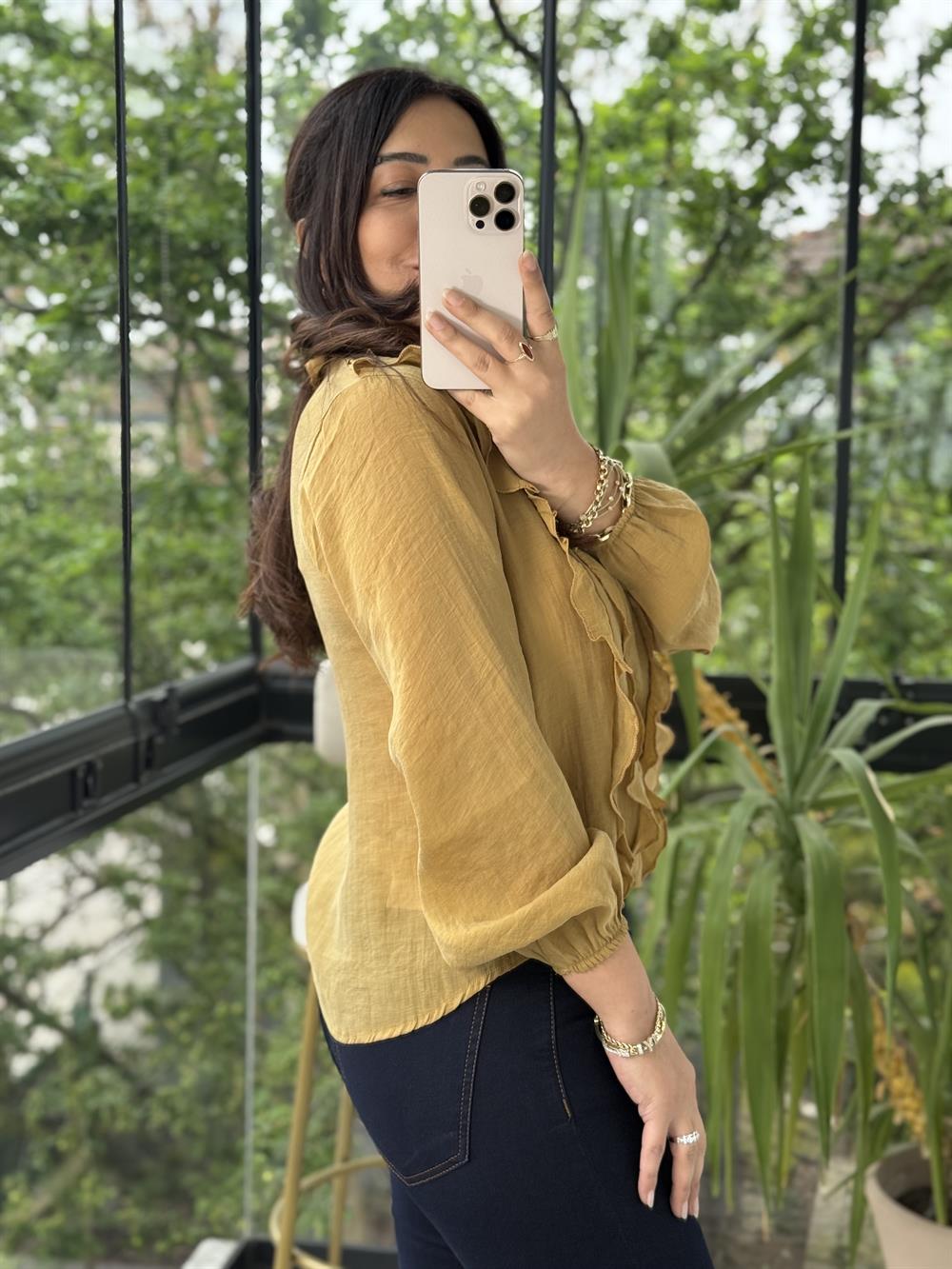 Fırfırlı Bluz Hardal