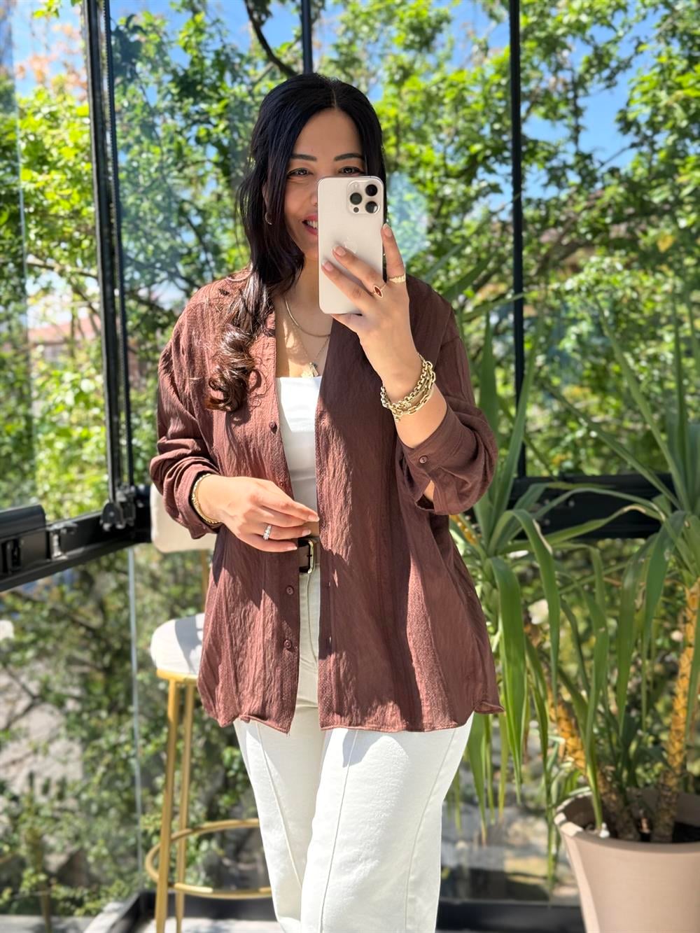 Transparan Gömlek Kahve