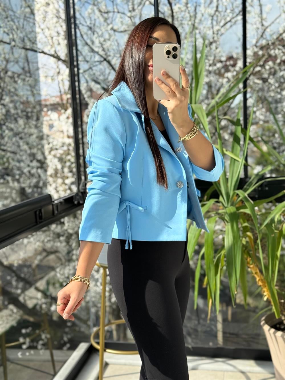 Uzun Kol Fiyonklu Blazer Ceket Bebe Mavi