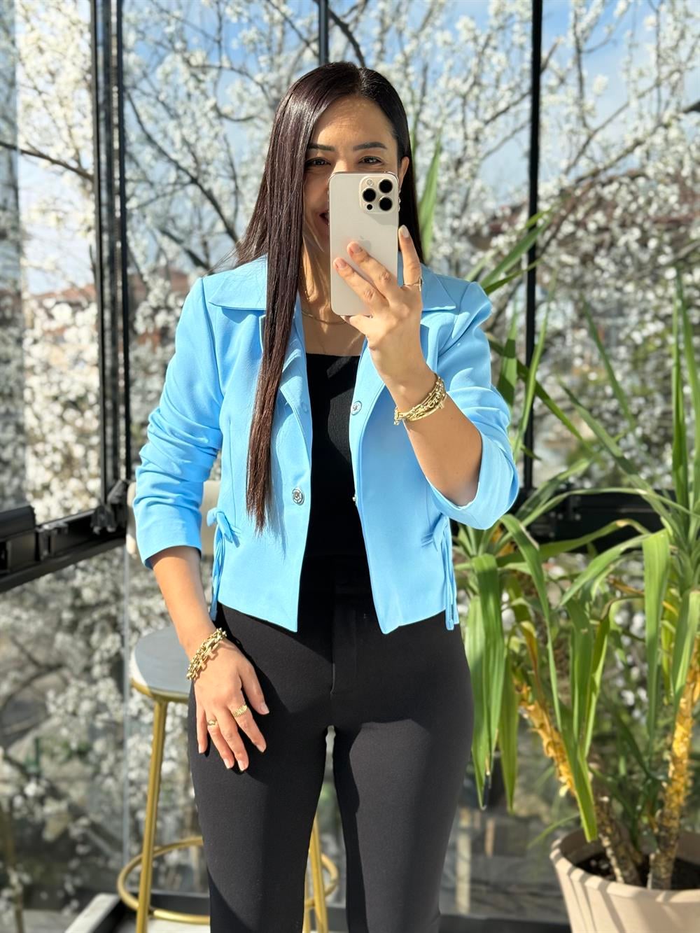 Uzun Kol Fiyonklu Blazer Ceket Bebe Mavi