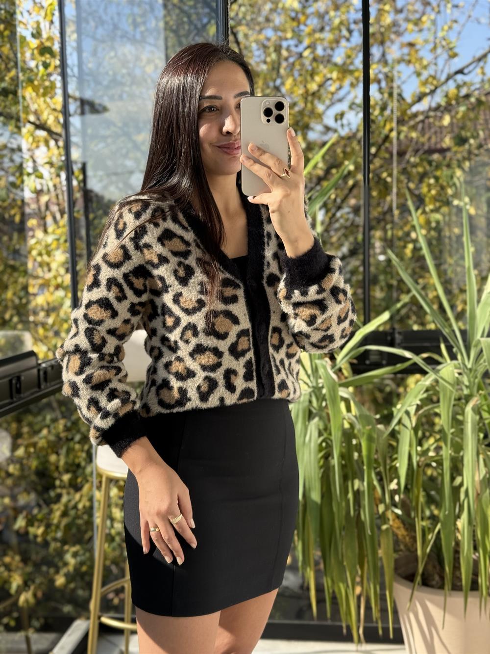 Leopar Desenli Hırka Leopar