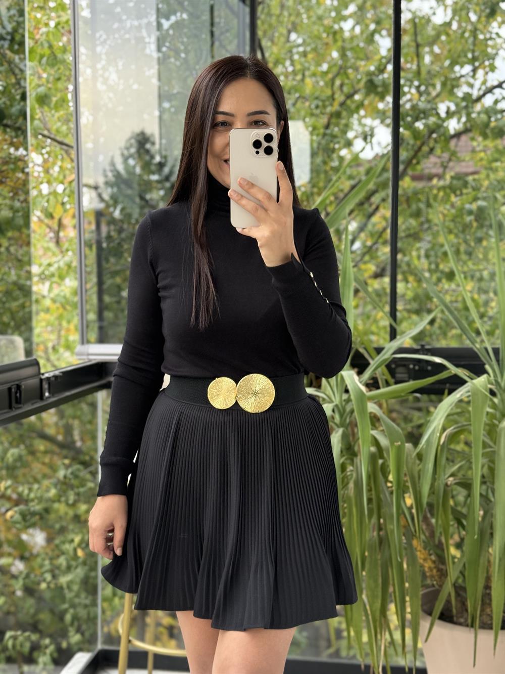 Dilvin Balıkçı Yaka Kol Ortası Droplu Triko Siyah