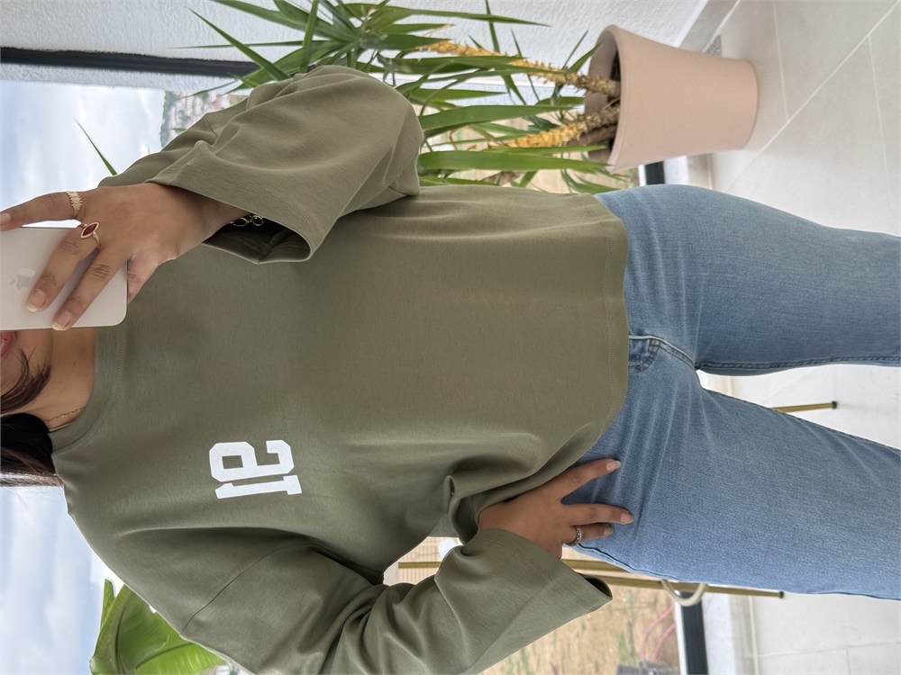 91 Baskılı Basic Sweatshirt Haki Yeşili