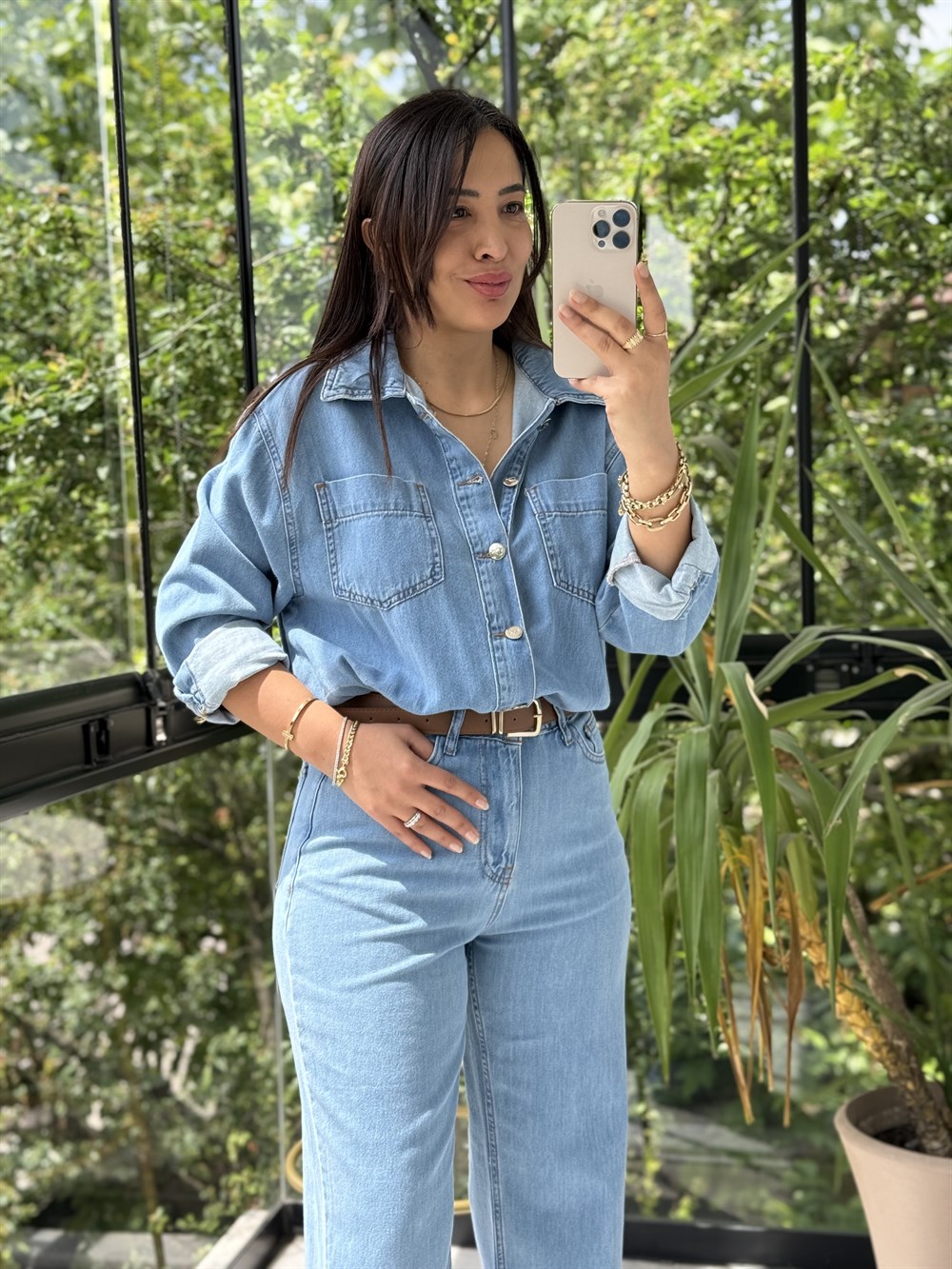 Beli Büzgülü İnce Tulum Mavi