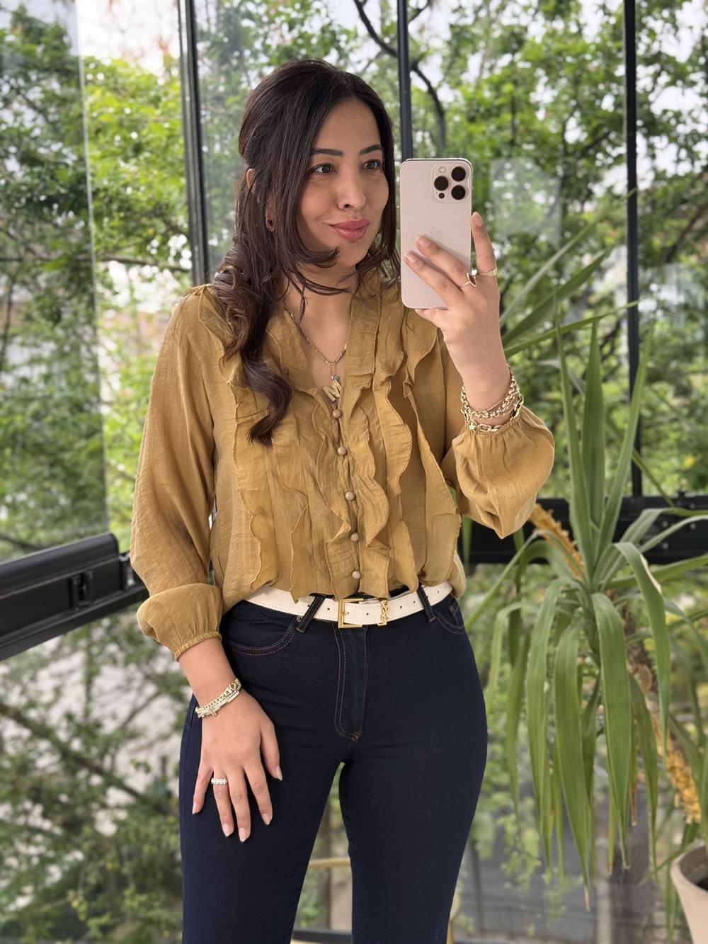 Fırfırlı Bluz Hardal