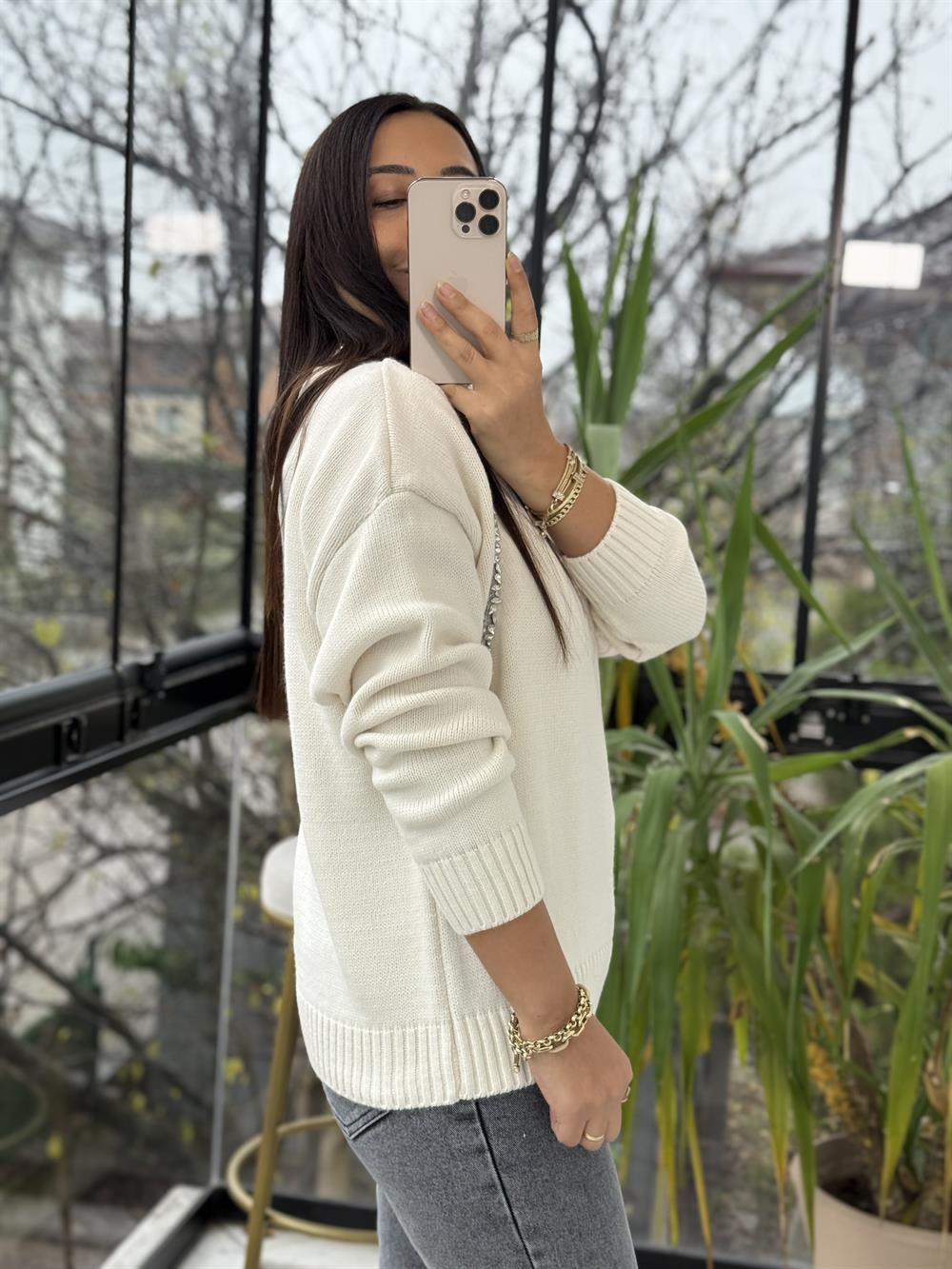 Taş Şerit işleme Cut Aut Kazak Ekru