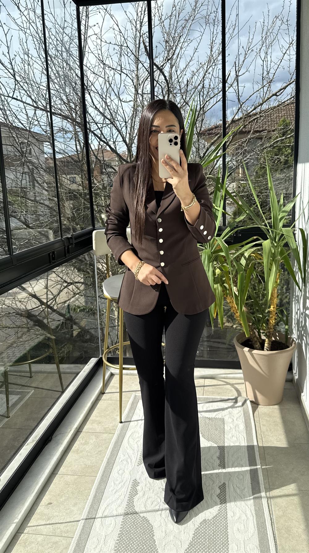 Beş Düğme Slimfit Blazer Ceket Kahve