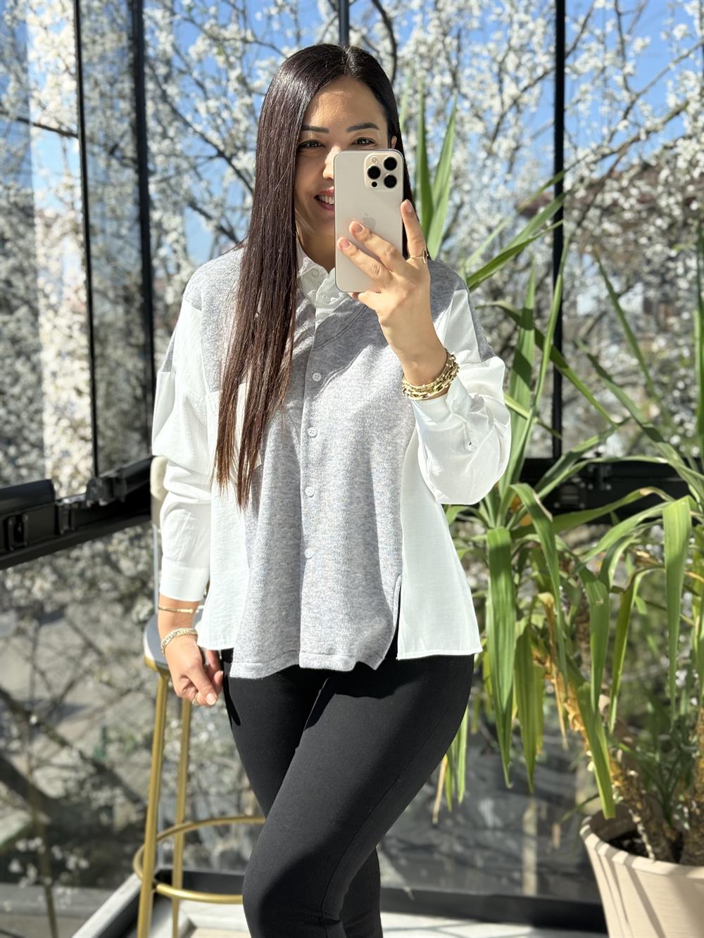 Örme Mix Tensel Gömlek Beyaz