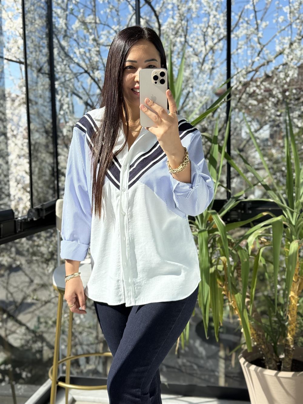 Örme Mix Yarasa Gömlek Beyaz