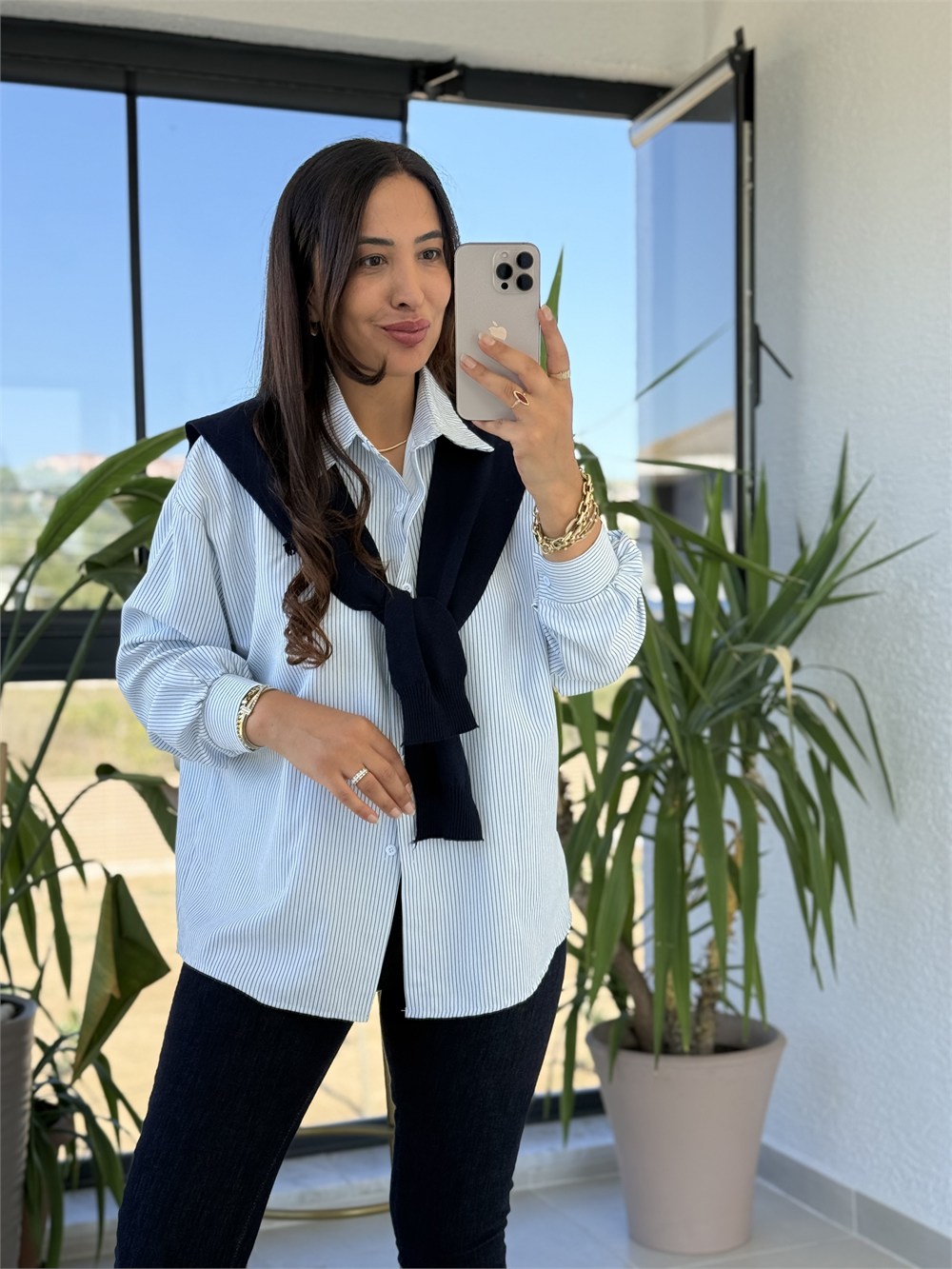 İthal Model Atkı Detaylı Gömlek Lacivert