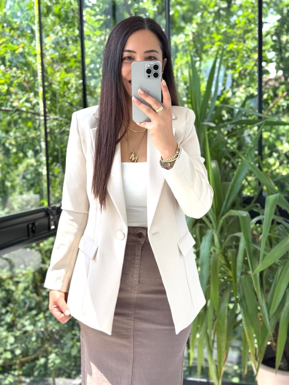 Tek Düğme Blazer Ceket Bej