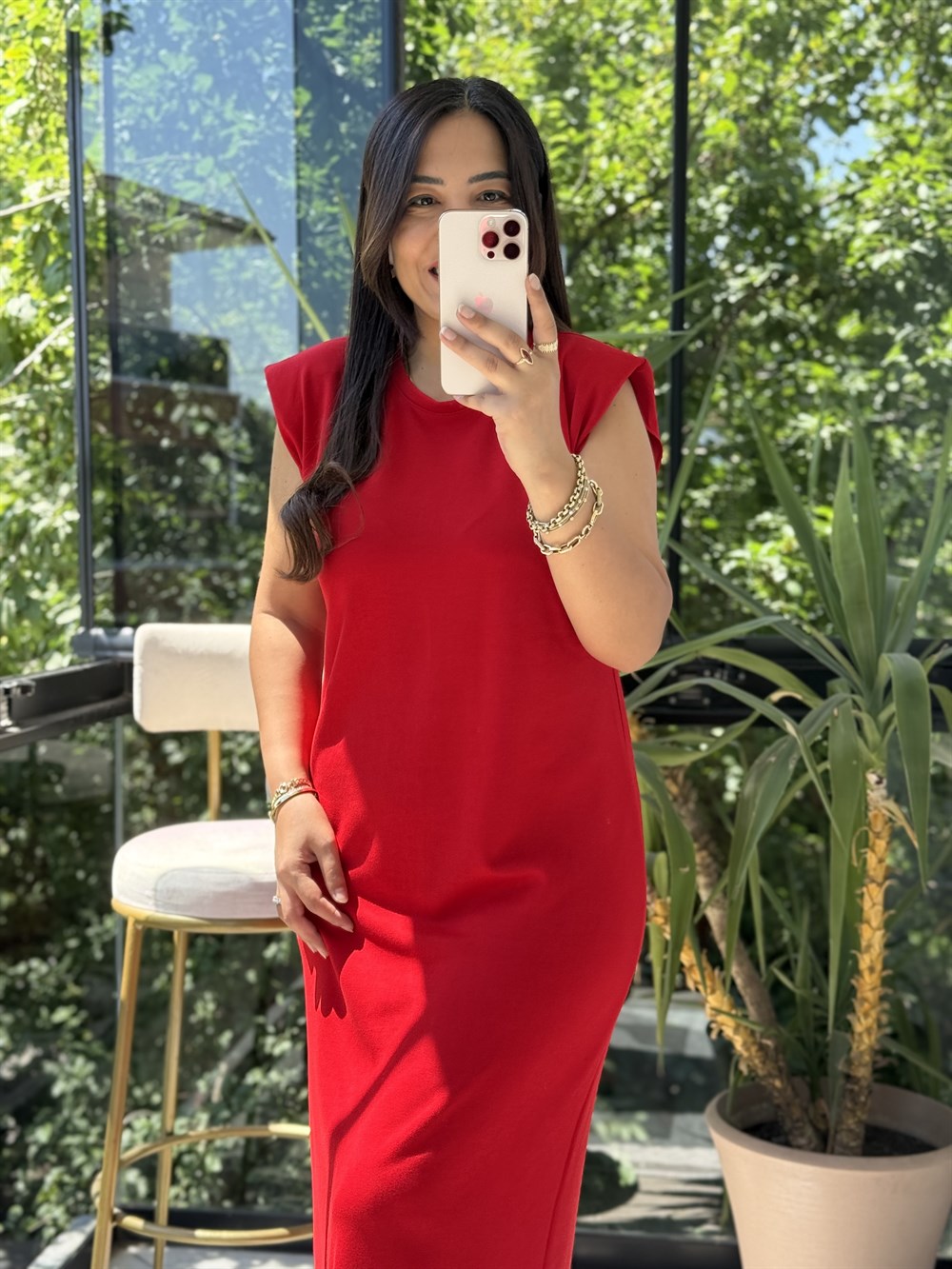 Vatkalı Modal Elbise Kırmızı