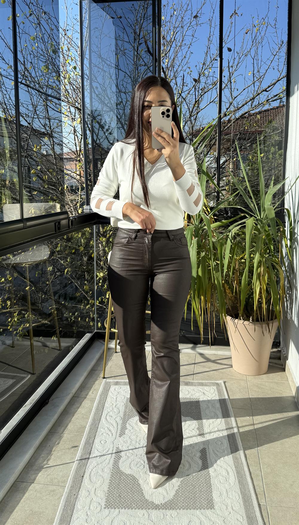 Deri Mum Kaplama İspanyol Jean Kahve