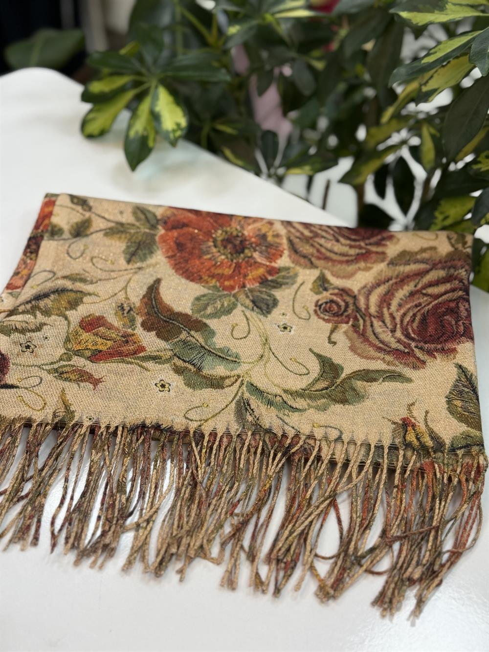 İthal Kaşmir Doku Marka Şal İnce Bej